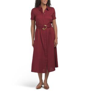 JULIA JORDAN Burgundy Belted Knit Midi Shirt Dress